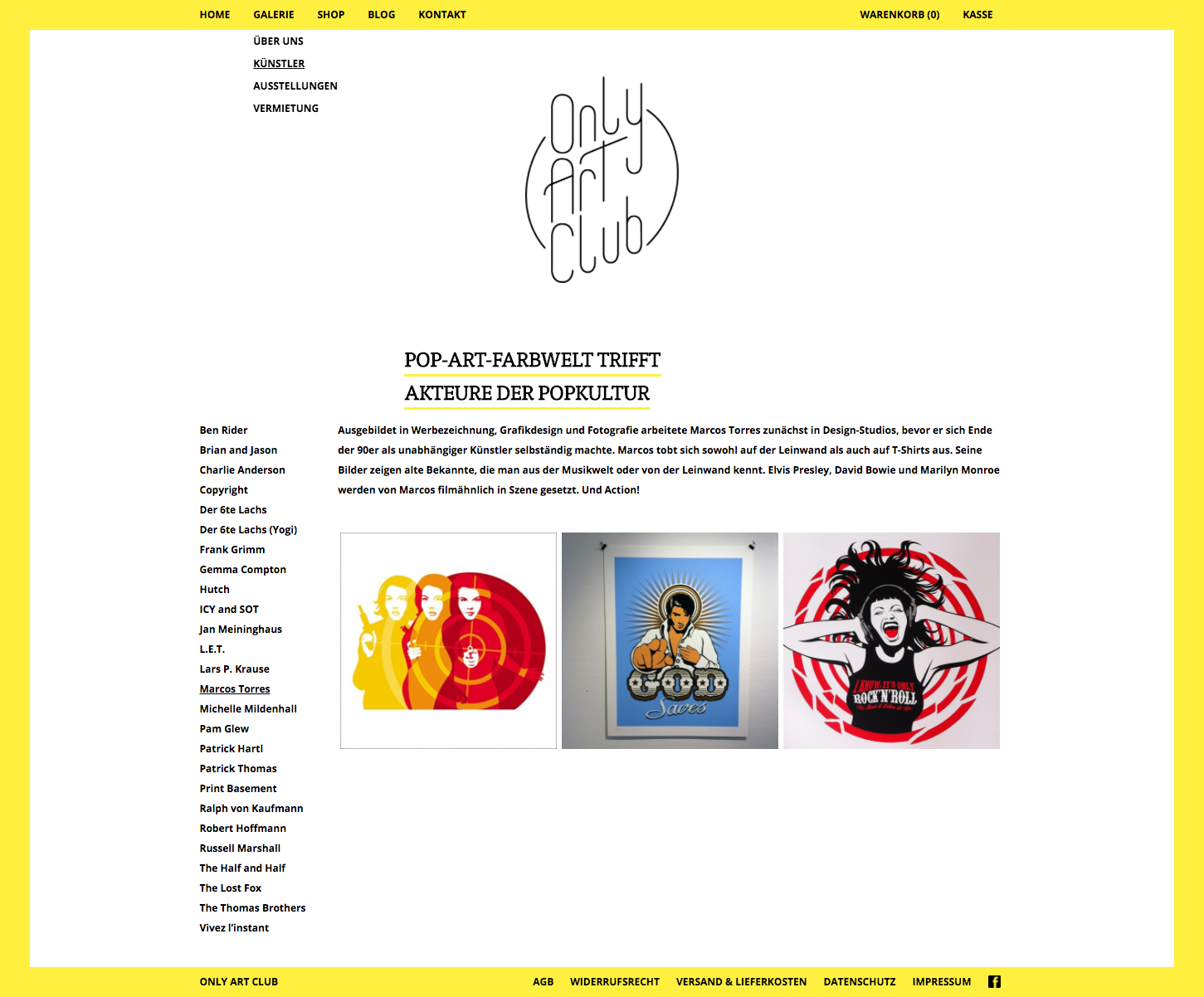 Website Design der Künstler-Seite vom Only Art Club Hamburg